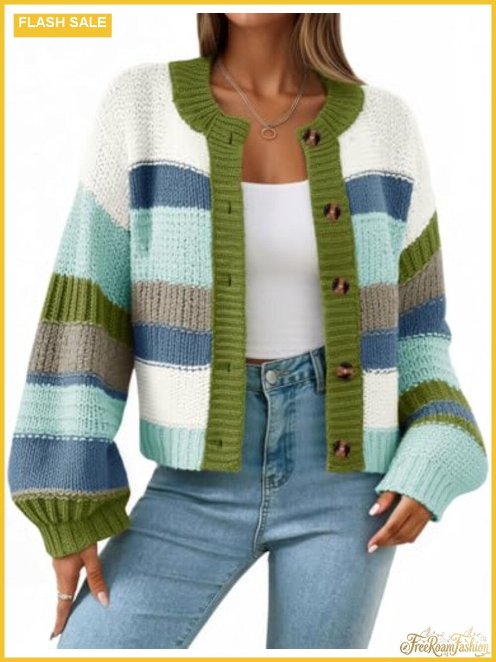 Women's Striped Chunky Cardigan Oversized Button Down Knit Sweater